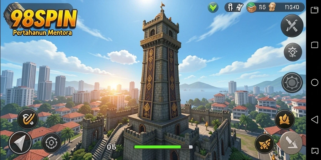 Tampilan menarik dari gameplay Tower Defense 98SPIN.