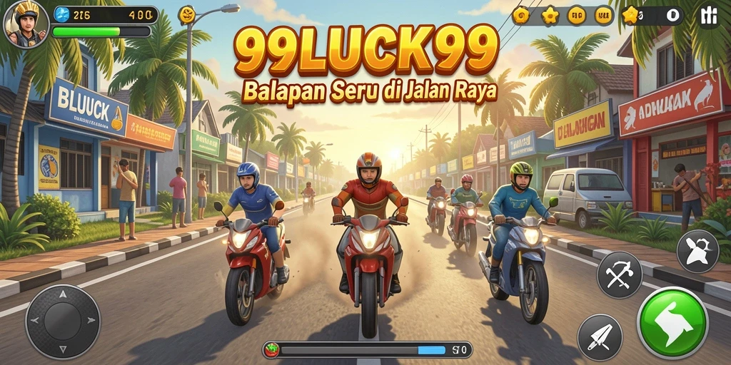 Screenshot gameplay 99LUCK99 menunjukkan aksi balapan seru di jalan.