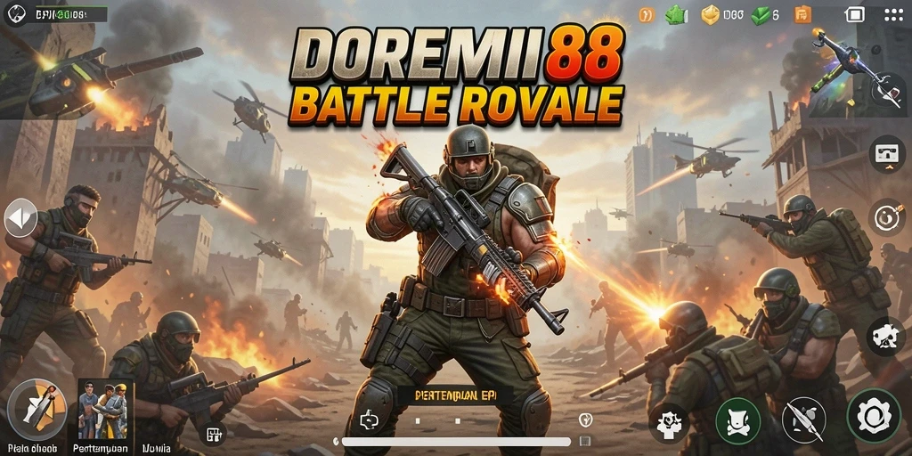 Screenshot menampilkan gameplay seru DOREMI88 di arena Battle Royale.