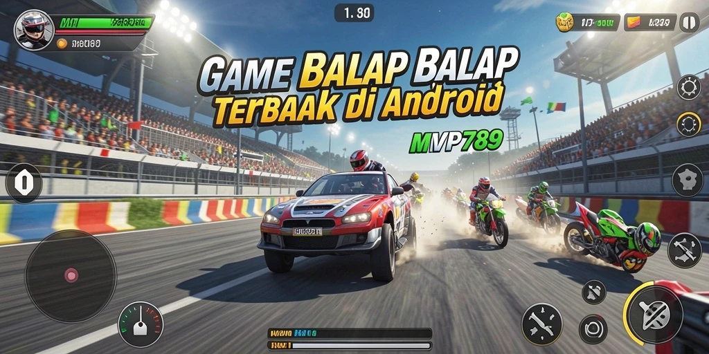 Screenshot gameplay MVP789 menampilkan mobil balap di trek menantang.