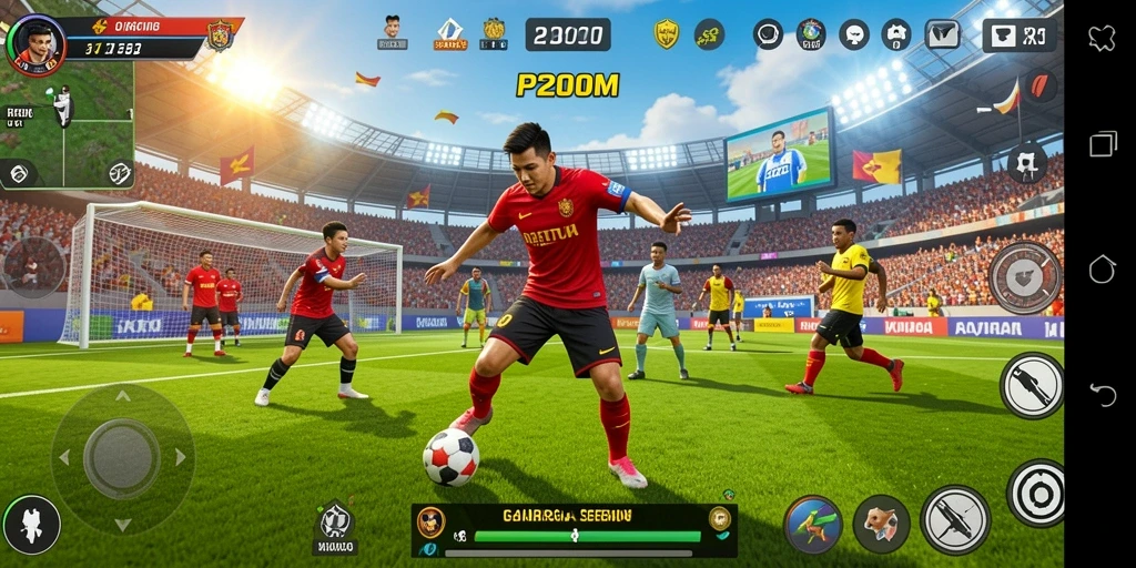 Screenshot gameplay P200M yang menampilkan aksi olahraga yang seru.