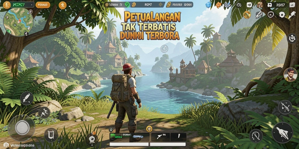 Screenshot utama PCPC7 menampilkan pengalaman menjelajahi dunia terbuka.