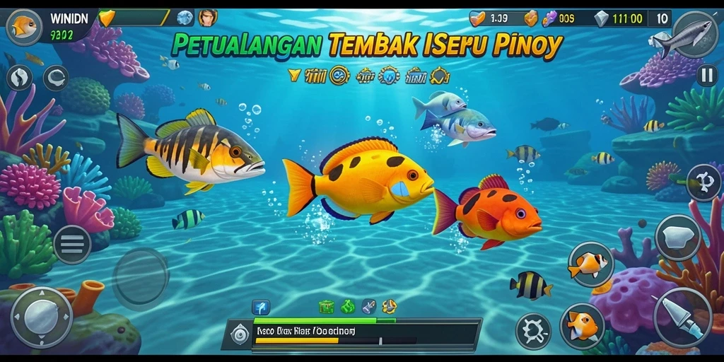 Tangkapan layar gameplay WINIDN yang menampilkan aksi Tembak Ikan yang seru.