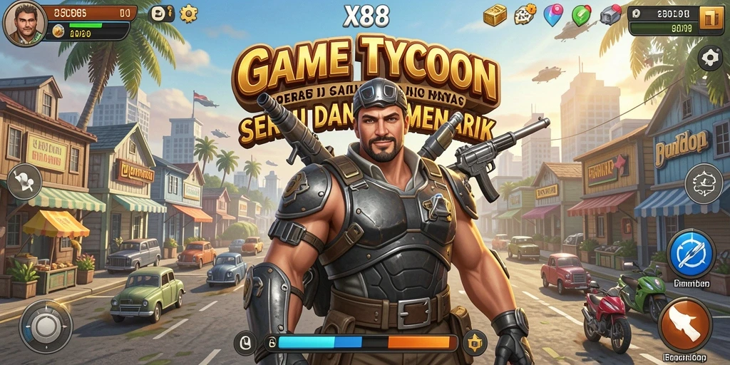 Tampilan gameplay X88 yang menarik saat mengelola bisnis.